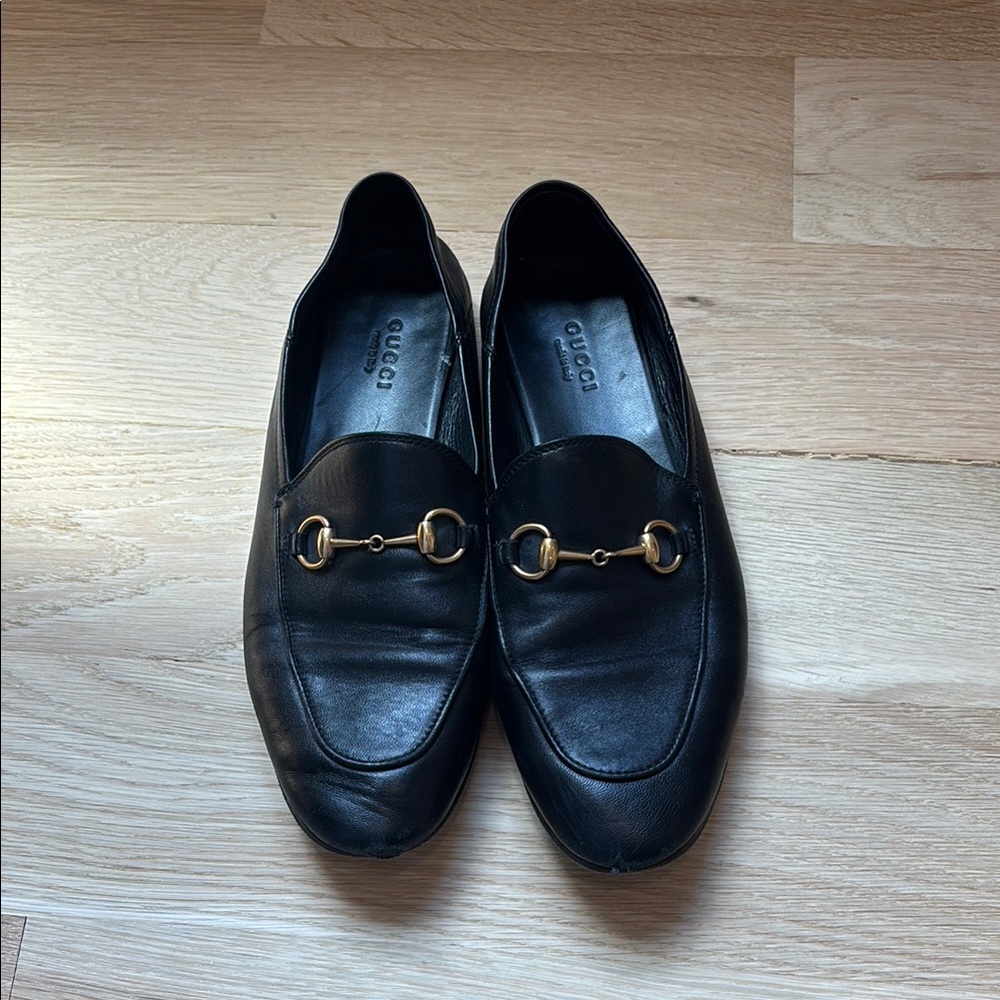 Gucci Black and Gold Loafers with Horsebit Detail